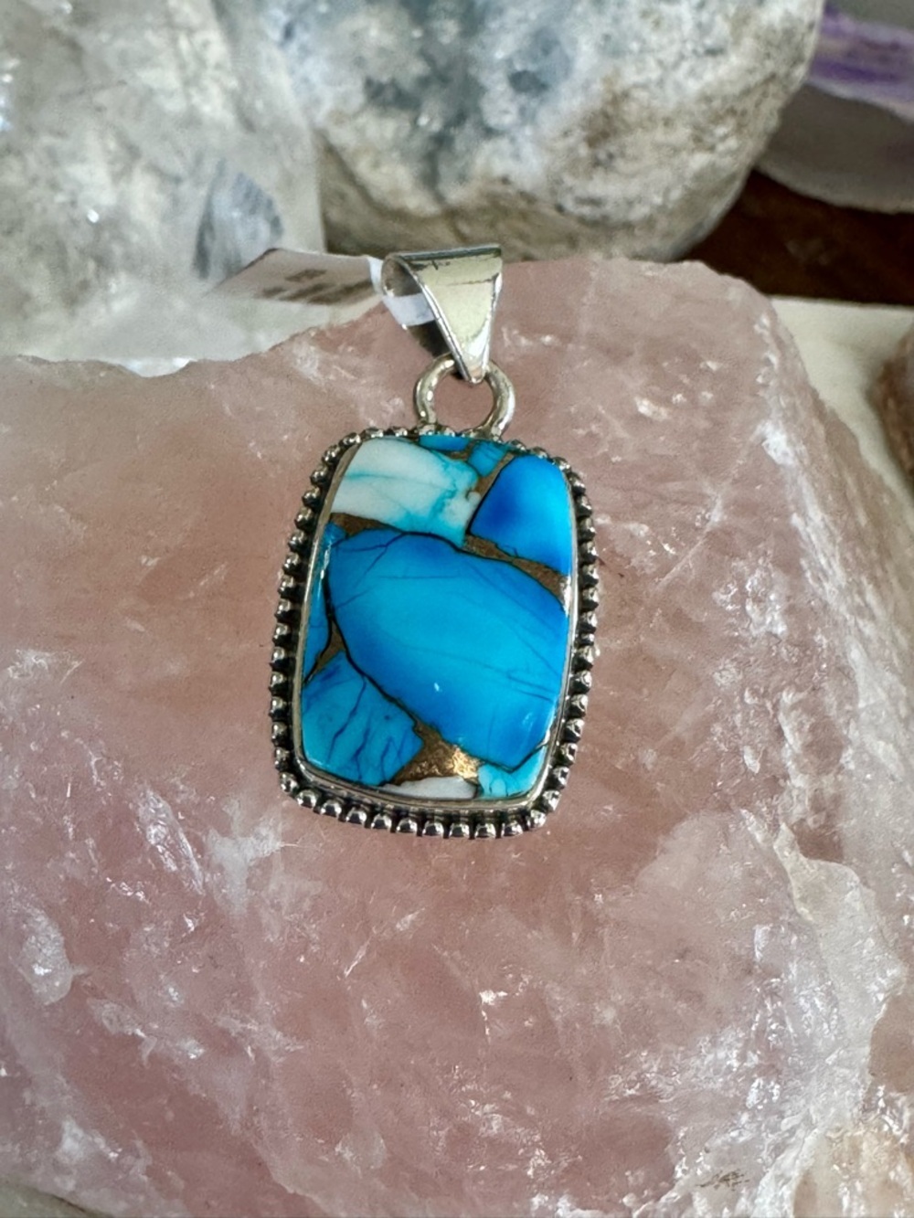 Sterling Silver Ice Blue Kingman Turquoise Dahlia Pendant - Women's Jewelry